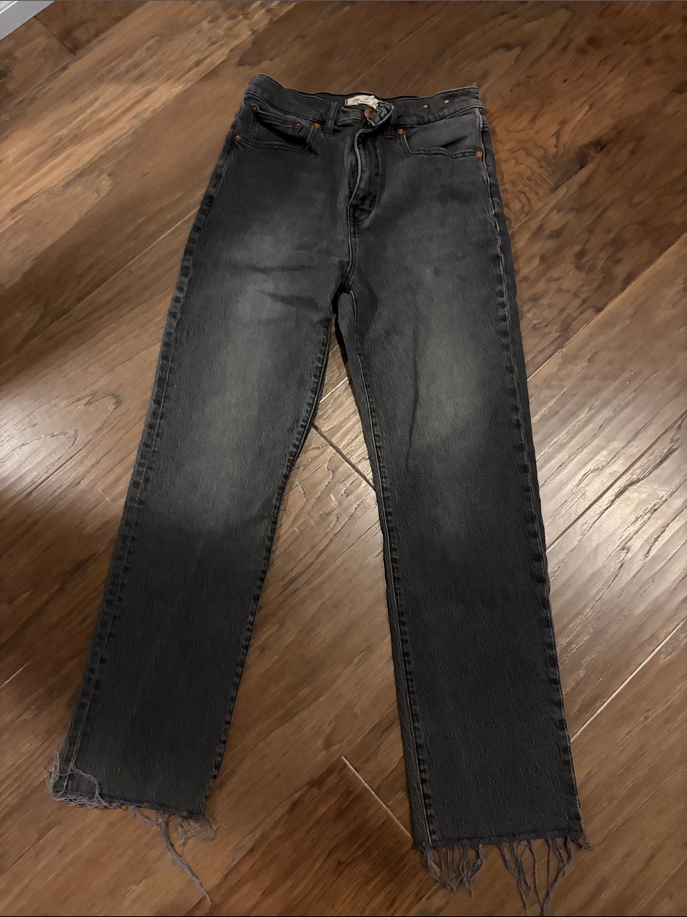 Madewell Washed Black Straight-Leg Jeans with Frayed Hem